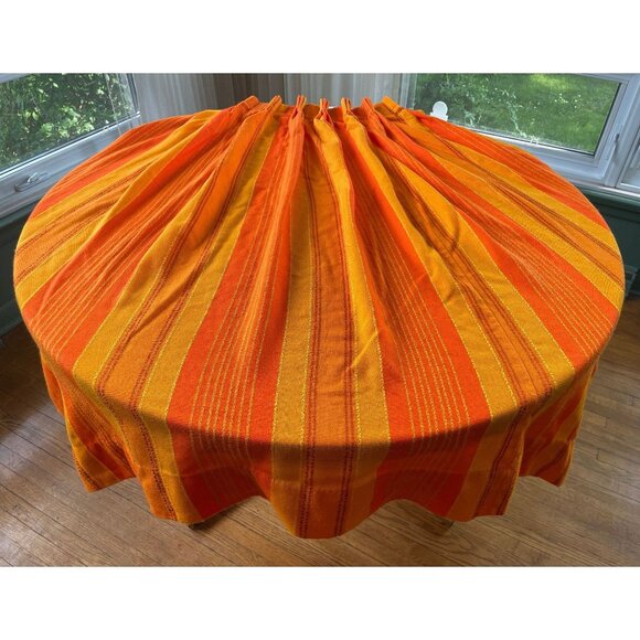 Vintage 70s orange curtain, striped woven panel, 1970s window treatment, choice: - Picture 1 of 8